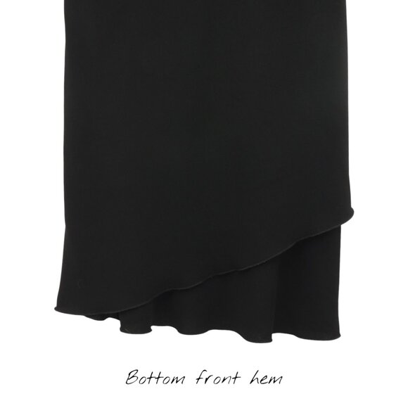 Vintage 90s Dressbarn Black Flutter Sleeve Dress Asymmetrical Hem Made in USA 12 - Picture 7 of 12